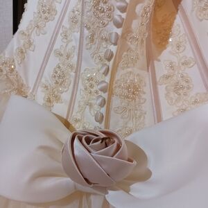 Ivory Floral Wedding Gown with Satin Bow